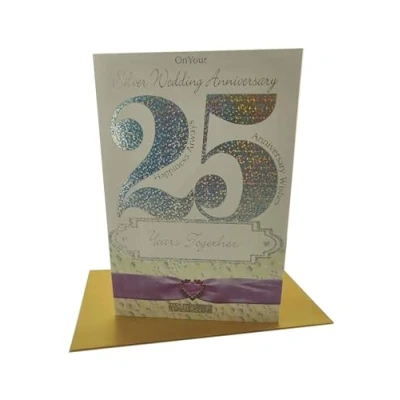 Image of Holographic Silver Wedding Anniversary Card 25th Wishes 25 Years Together