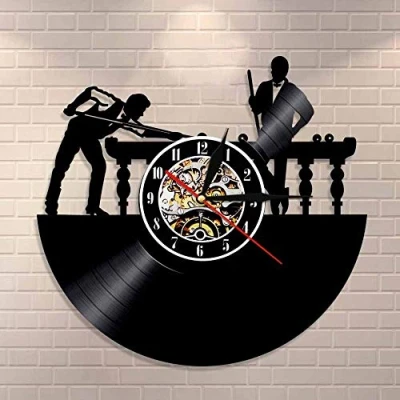 Image of Billiards Player Wall Sign Personalised Clock Unique Pool Snooker Room Decor Vinyl Record Man Cave Gift