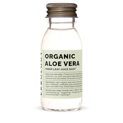 Image of 100% Organic Aloe Vera Juice 12 Daily Shots (60ml) Immunity Support and Detox from Inner Leaf Straight Farm in Spain Undiluted No Added Sugar Non GMO Recyclable Glass Bottle