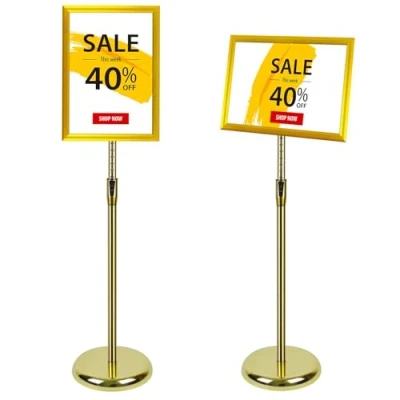 Image of VAIIGO A3 Sign Stand Aluminum Poster Floor Display Stands Snap Frame Board Menu Holder Advertisement Rack Gold