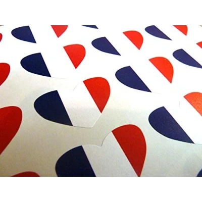 Image of Pack of 50, Heart Shape 35x23mm, France Self Stick Flag Stickers French Labels