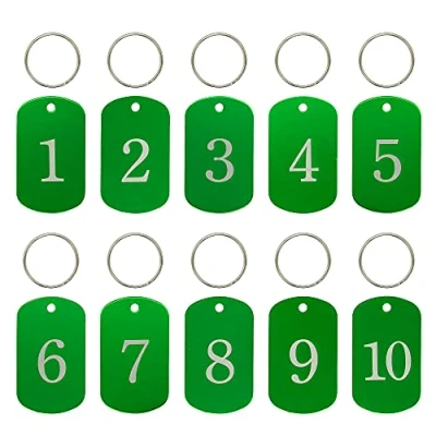 Image of Aluminum Engraved Number Tags Key ID with Rings (1 25, Green)