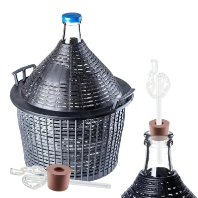 Image of KADAX Glass Demijohn 25L, Transparent Carboy with Fermentation Airlock, Rubber Cork and Plastic Basket for Wine Making Beer Brewing