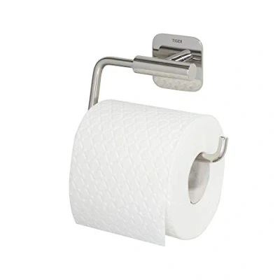 Image of Tiger Colar Toilet Roll Holder, Mounting without Drilling, Stainless Steel Polished, 14.6 x 9.9 3.4 cm