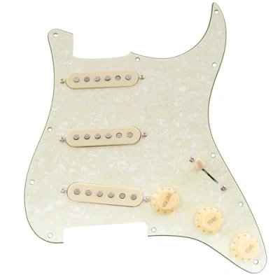 Image of Musiclily Pro SE Pre wired Standard SSS Pickguard with Staggered Alnico 5 Magnet Single Coil Pickups for ST Style Electric Guitar, 4ply Aged White Pearl