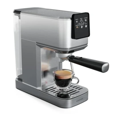 Image of Klarstein SteelPresso Slim Espresso Machine 20 Bar, 1350W, with Milk Frother, Compact Design, 1.2L Water Tank, Stainless Steel, Easy Operation &amp; Cleaning, Barista Quality