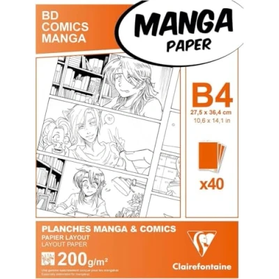 Image of Clairefontaine Ref 94049C Manga Multi Technique Paper (40 Sheets) B4 (27.5x37.4cm) Size, 200gsm Paper, White &amp; Smooth, Ideal for Markers, Bleedproof
