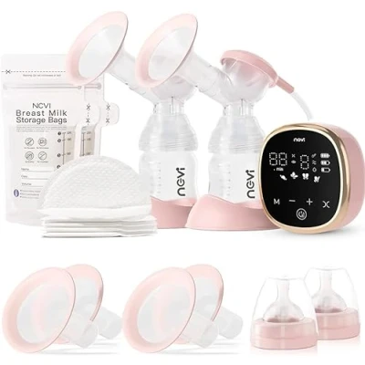 Image of NCVI Double Electric Breast Pump 8782, Portable Anti Backflow, with 4 Size Flanges, Modes &amp; 9 Levels, LED Display, 10 Breastmilk Storage Bags, Ultra Quiet and Pain Free Pumps