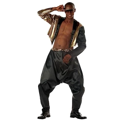 Image of California Costumes 00789 Black/Gold Small/Medium Old School Rapper 80s Adult Sized Costume, Multicolored,