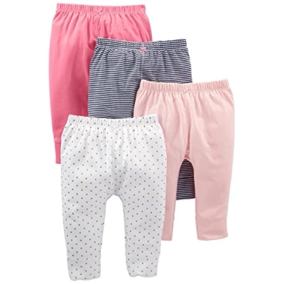 Image of Simple Joys by Carter&#039;s Baby Girls&#039; 4 Pack Pant, Navy Stripes/Pale Peach/Pink/White Dots, 0 Months (Pack of 4)