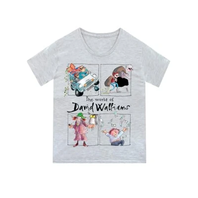 Image of The World Of David Walliams T Shirt for Boys Short Sleeve Book Day Grey 7 8 Years