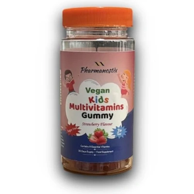 Image of Pharmanostix Kids Multivitamins Gummies, Sugar Free, 30 Vegan Strawberry Flavour, Bear Shaped, Vitamins A, C, D, B6, B12, Zinc &amp; Selenium,