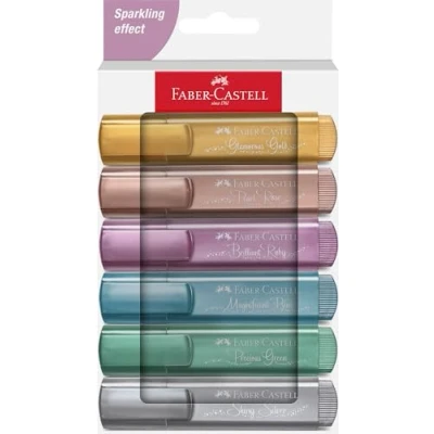 Image of Faber Castell 254676 Highlighter Set 46, of 6, Metallic Colours, with Durable Chisel Tip, Line Width 1 5 mm, Refillable