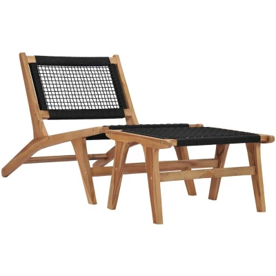Image of vidaXL Sun Lounger with Footrest Solid Teak Wood and Rope