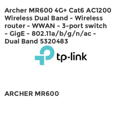Image of TP LINK Archer MR600 AC1200 4G+ Cat6 Mobile Wi Fi Router Dual Band, 4G/3G Network SIM Slot Unlocked, No Configuration required, Support Guest &amp; Parental Control, UK Plug