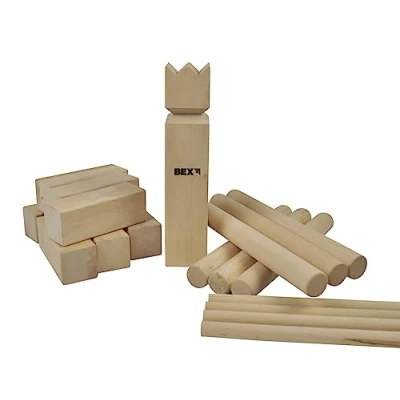 Image of BEX Kubb Garden Games 22 Pieces with Carry Bag Throwing for Families, Kids &amp; Adults Outdoor, Summer Parties, Beach or Camping Traditional Regulation Size Viking Chess Beech Wood