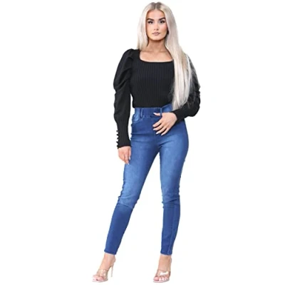 Image of 989Zé ENZO Womens High Rise Skinny Stretch Jeans Elasticated Waist Jeggings Denim Jean EZL419 Light Blue 12