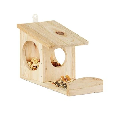 Image of Relaxdays Squirrel Feeder House, Feeding Station Box, Hanging, Wooden, HWD: 17.5 x 14 25 cm, Natural, Fir Wood, Brown, Pack of 1