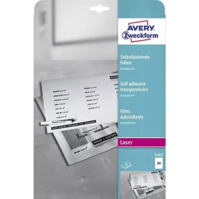 Image of Avery Zweckform 3482 Transparent Films A4, spezialbeschichtet, stapelverarbeitbar) 25 Sheets
