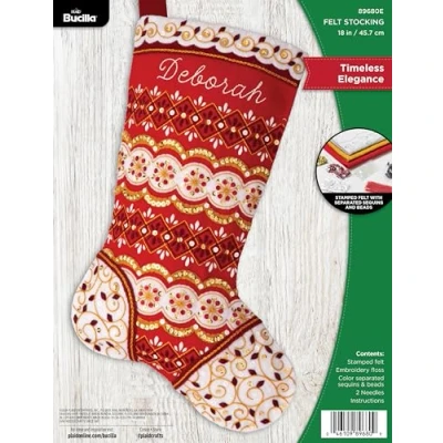Image of Bucilla, Timeless Elegance, Felt Applique 18&quot; Stocking Making Kit, Perfect for Holiday DIY Arts and Crafts, 89680E