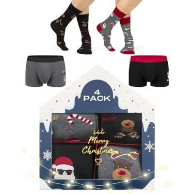 Image of soxo Christmas Boxer Shorts Men + Socks Xmas Gifts Mens Underwear Funny Gift M 6.5 10.5