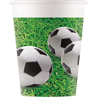 Image of Procos 93464 Football Party Cups Maximum Capacity 200 ml Pack of 8 Disposable Paper Children&#039;s Birthday Tableware FSC