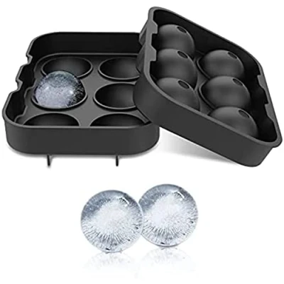 Image of Nicoman Easy Release Silicone ICE Cube Mould with Spill Resistant Lids, Giant Ball, Suitable for Whiskey Cocktail Wine or Any Drink, (2 Packs) Black
