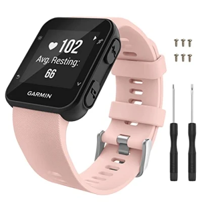 Image of MoKo Strap Compatible with Garmin Forerunner 35 Smart Watch, Soft Silicone Replacement Band Sport Wristband 6pcs Screws and 2pcs Screwdrivers, Pink
