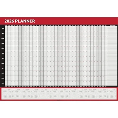 Image of 2026 Wall Planner Calendar A1 Size (84cm x 59cm) Full Year to view Home Office Work Runs (Red)