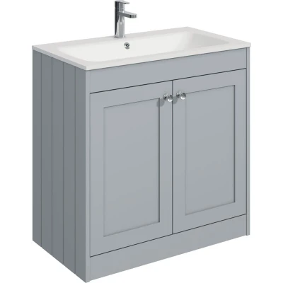 Image of Balterley 800mm Floor Standing 2 Door Unit with Stone Basin 1 Tap Hole Satin Grey