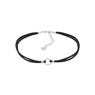 Image of Elli Necklace Women Circle Cut Out Trend with Textile Band in 925 Sterling Silver