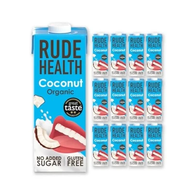 Image of Rude Health 12 x 1 Litre Organic Coconut Dairy Alt Milk, 100% Natural Drink, Lactose Free, Free &amp; Gluten No Added Sugar, Award Winning, Healthy Vegan, Recyclable Packaging