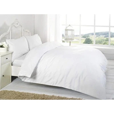 Image of RB Luxury Polycotton Parcale Plain Dyed Duvet Cover &amp; 2 Pillow Cases Bed Set (Double, White)