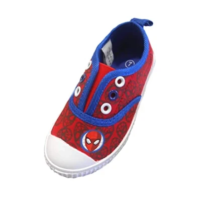Image of Boys Character Face Lace Less Infant Toddler Canvas Shoes Pumps (Red Spiderman, Numeric_5)