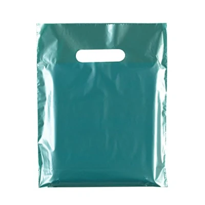 Image of 100xMETALLIC Green Heavy Duty Colored Plastic Carrier Bags Party Gift Bag in 3 Sizes (10&quot;x12&quot;(25x30cm))
