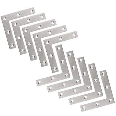 Image of Flat L Shaped Corner Bracket, Tiberham 10 Pcs 80 x mm Stainless Steel Right Angle Brace Repair Plate, Heavy Duty Furniture Fastener Joint Connector for Wood Shelf Cabinet Table Chair