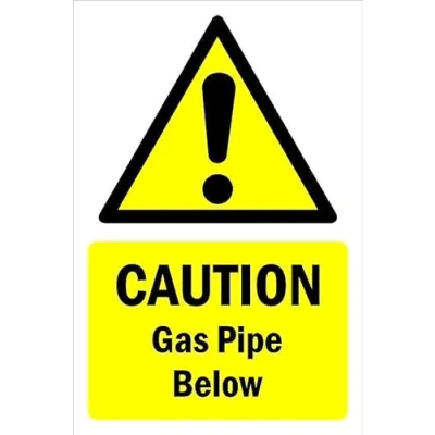 Image of Caution, gas pipe below, warning sign 1mm flexible Plastic (200mm x 150mm)