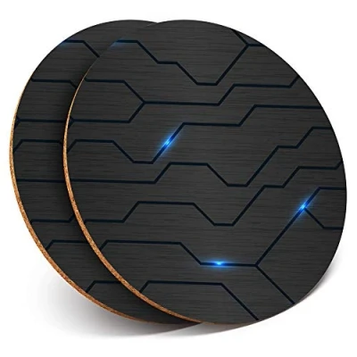 Image of 2 x Round Coasters Futuristic Technology Gaming Style Cork Backed Home Kitchen Accessory Tea Coffee Mug Mat #21568