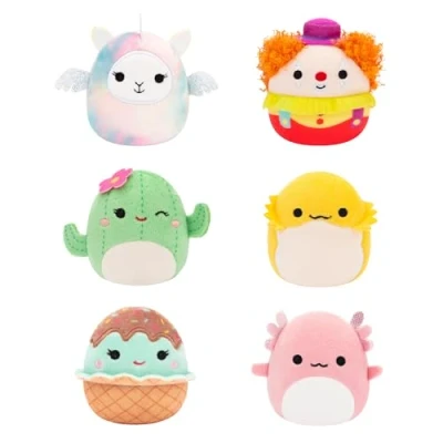 Image of Micromallows Squishmallows Original 6 Pack Archie Axolotl, Bimbi Clown, Lucy May Llamapegacorn, Maritza Cactus, Maya Sundae, Rodry Bearded Dragon