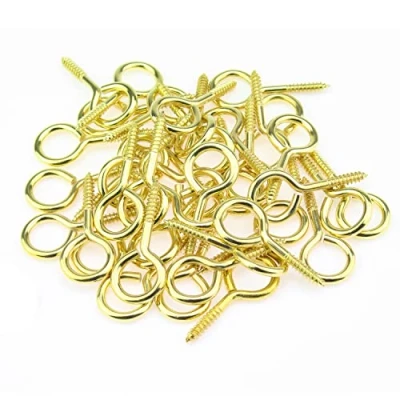 Image of HELIFOUNER 40 Pieces 14# Screw Eyes, in Eye Hooks, Metal Pins Brass Plated Steel Gold