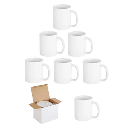 Image of wowsubli 6 Coffee Mugs 11oz Blank White Large Handle Double Layer Coated for Sublimation Heat Press Transfer Printing, Cups with Boxes