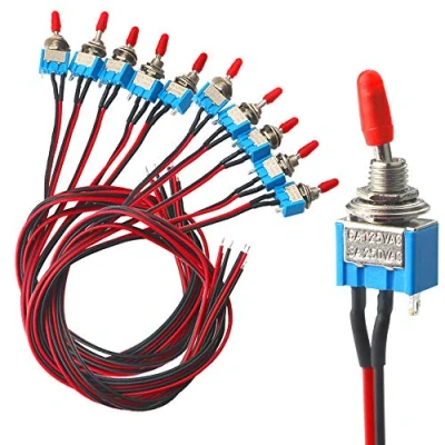 Image of QitinDasen 10Pcs Premium Car Mini Toggle Switch with Pre Wired, ON OFF 2 Position 3 Pins SPST Rocker MTS 1, Waterproof Metal Switch, for Truck Boat (3A 250VAC / 6A 125VAC)