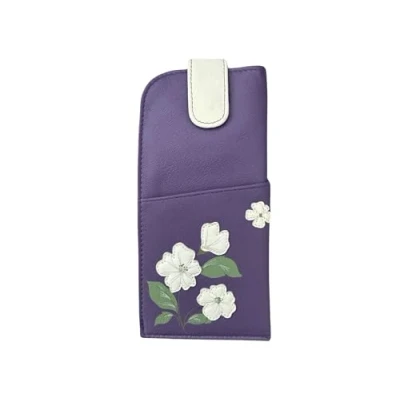 Image of Mala leather Sakura Floral Glasses Case soft wide tab top ladies (Purple)