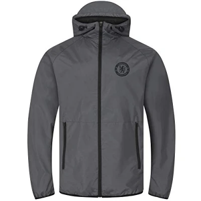 Image of Chelsea FC Official Gift Mens Shower Jacket Windbreaker Peaked Hood Grey Small