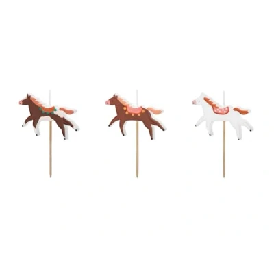 Image of Horse Birthday Candles, 5.8 x 4 cm, Set of 3 for Children&#039;s Birthday, Wax Candles Cakes and Cake Decorations, Party Decoration, White Brown