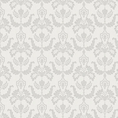 Image of MyTinyWorld Dolls House Miniature Heraldic Style Pale Grey Design Wallpaper