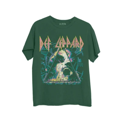 Image of Def Leppard T Shirt Hysteria Album Art Band Logo Official Unisex Green L