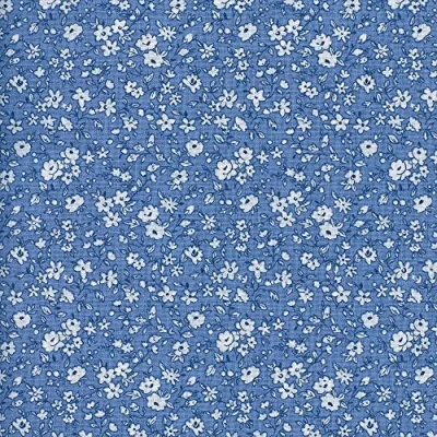 Image of Textiles français la fleur de liberté fabric white flowers on mid blue base cloth 100% Cotton Print 160 cm (63 inches) wide Per half metre length increment*
