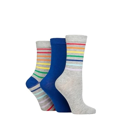 Image of Women&#039;s 3 Pair SOCKSHOP Wildfeet Patterned Bamboo Socks Rainbow Stripe Grey 4 8