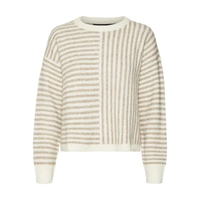 Image of VERO MODA Women&#039;s Vmuranus Ls Oneck Cropped Pullover Ga Bf Knitted Jumper, Birch/Detail: w. Silver Mink Melange, S